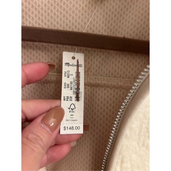 NWT Madewell Faux Shearling Half-Zip Pullover in Ecru size S - Picture 6 of 14